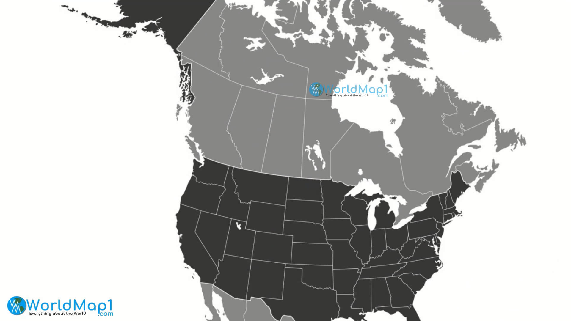 North America Gray and Black Map